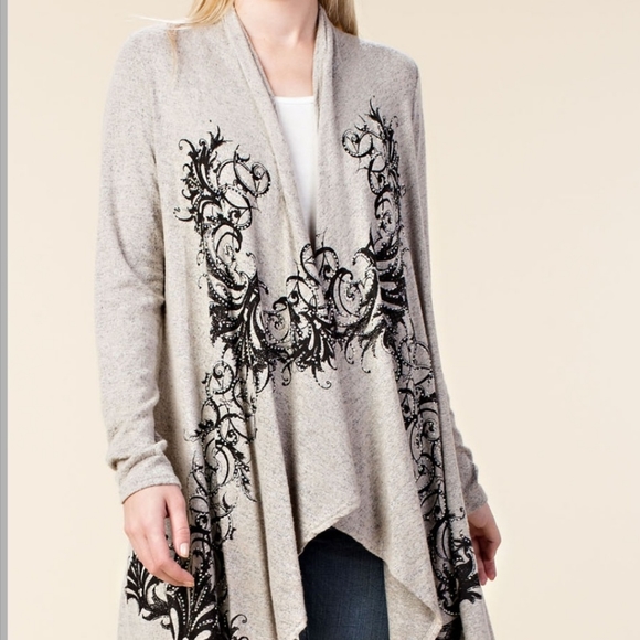 Stunning Rhinestone Cardigan Jacket from Vocal Black Taupe Asymmetrical - Picture 3 of 6